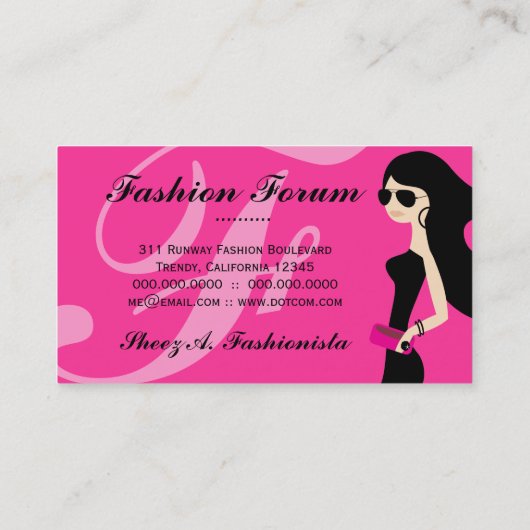 311 Aviator Fashionista Brunette Hot Pink Visitekaartje (Achterkant)