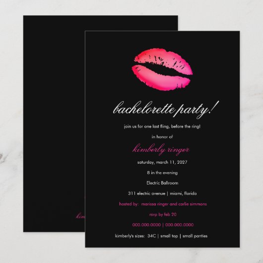 311 Bachelorette Lingerie Party Invite Kaart (Voorkant / Achterkant)