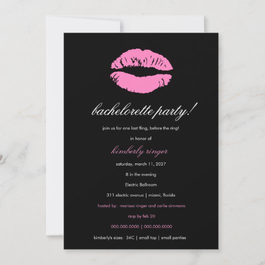311-Bachelorette/Lingerie Party Invite Kaart (Voorkant)