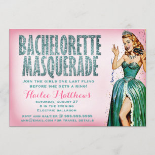 311 Bachelorette Masquerade Pin Girl Sparkle Kaart