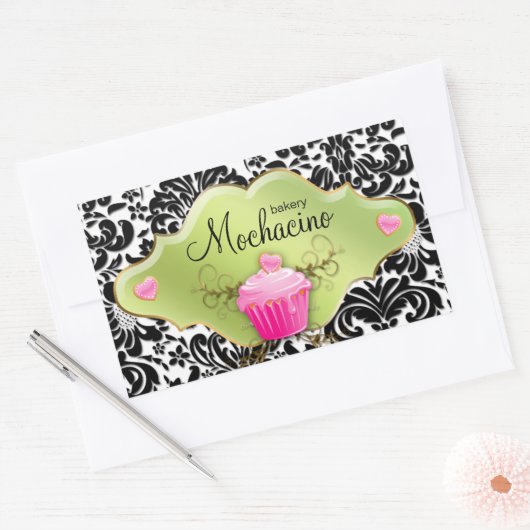 311 Bakery Zakelijke kaart Lime Cupcake Swirls Rechthoekige Sticker (Envelop)