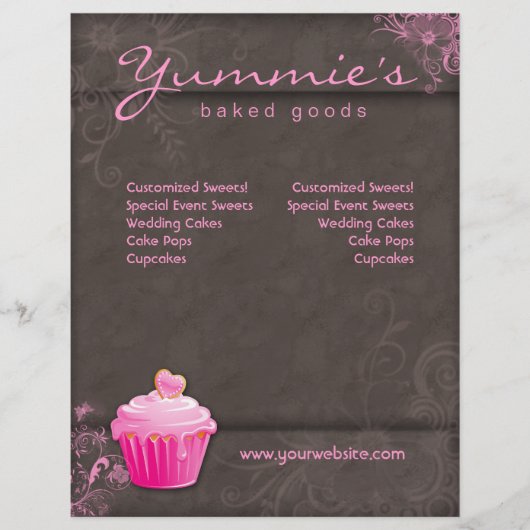 311 Bakkerij Flyer Cupcake Roze Floral Heart Brown (Voorkant)