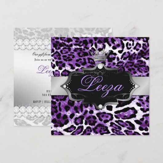 311-Barokprinses Paars Leopard Metallic Kaart (Voorkant / Achterkant)