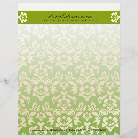 311-Belladonna Damask Limoen Letterhead Gepersonaliseerd Briefhoofd (Voorkant)