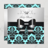 311-Blackberry Blue Damask Black Bow | Baby shower Kaart (Voorkant / Achterkant)