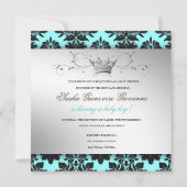 311-Blackberry Blue Damask Black Bow | Baby shower Kaart (Achterkant)