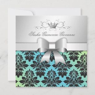 311-Blackberry Damask Bow Turquoise Limoen Sweet 1 Kaart