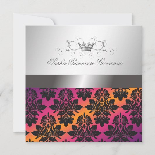 311-Blackberry Damask Ribbon Sunset VIP Kaart (Voorkant)