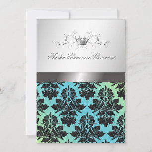 311-Blackberry Damask Ribbon Turquoise Limoen Kaart