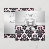 311-Blackberry Precious Pink Damask | Baby shower Kaart (Voorkant / Achterkant)