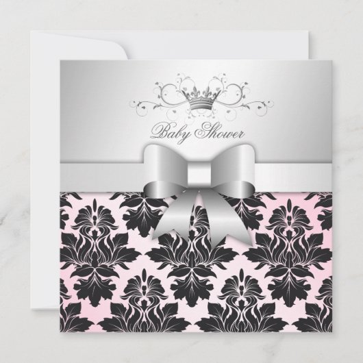 311-Blackberry Precious Pink Damask | BABY SHOWER Kaart (Voorkant)