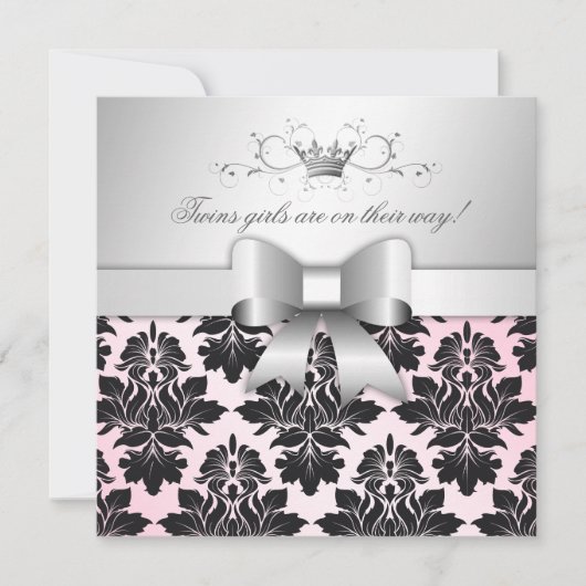 311-Blackberry Precious Pink Damask | Baby shower Kaart (Voorkant)