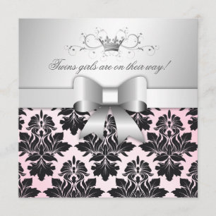 311-Blackberry Precious Pink Damask   Baby shower Kaart