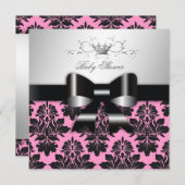 311-Blackberry roze Damask Black Bow | Baby shower Kaart (Voorkant / Achterkant)