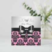 311-Blackberry roze Damask Black Bow | Baby shower Kaart (Staand voorkant)