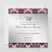 311-Blackberry roze Damask Black Bow | Baby shower Kaart (Achterkant)