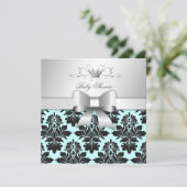 311-Blackberry Sweet Blue Damask Bow | Baby shower Kaart (Staand voorkant)