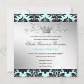 311-Blackberry Sweet Blue Damask Bow | Baby shower Kaart (Achterkant)