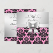 311-Blackberry Sweet Pink Damask Bow | Baby shower Kaart (Voorkant / Achterkant)