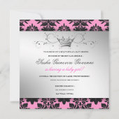 311-Blackberry Sweet Pink Damask Bow | Baby shower Kaart (Achterkant)
