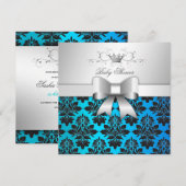 311-Blackberry Tropical Blue Damask | Baby shower Kaart (Voorkant / Achterkant)