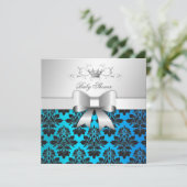 311-Blackberry Tropical Blue Damask | Baby shower Kaart (Staand voorkant)