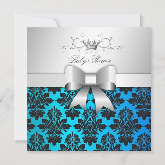 311-Blackberry Tropical Blue Damask | Baby shower Kaart (Voorkant)