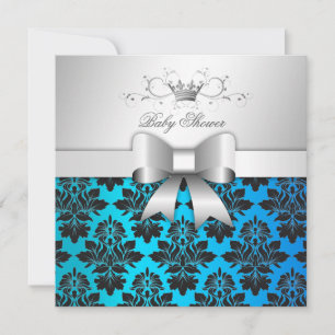 311-Blackberry Tropical Blue Damask   Baby shower Kaart