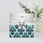 311-Blackberry Turquoise Damask Bow | Zoet 16 Kaart (Staand voorkant)