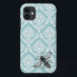 311  blauw Damask Bee Hornet iPhone Hoesje<br><div class="desc">Ontwerp van Jill McAmis © 2012. Als u hulp nodig hebt bij het aanpassen van uw product,  kunt u contact met mij opnemen door op de envelop onder het product te klikken.</div>