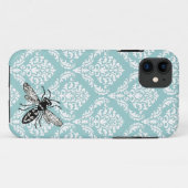 311  blauw Damask Bee Hornet iPhone Hoesje (Achterkant (horizontaal))