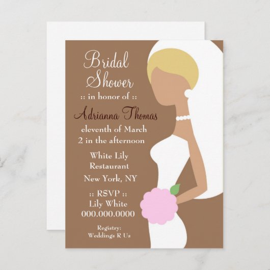 311-BLONDE BRUID DOUCHE UITNODIGING (Voorkant / Achterkant)