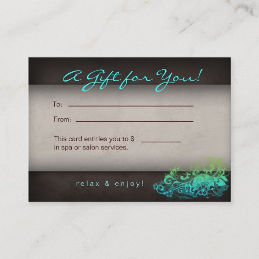 311 Blue Green Trendy Salon Spa Floral Gift Card Kortingskaartje (Voorkant)