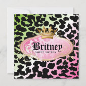 311 Bodacious Leopard Damask Invitation Lollipop Kaart (Voorkant)