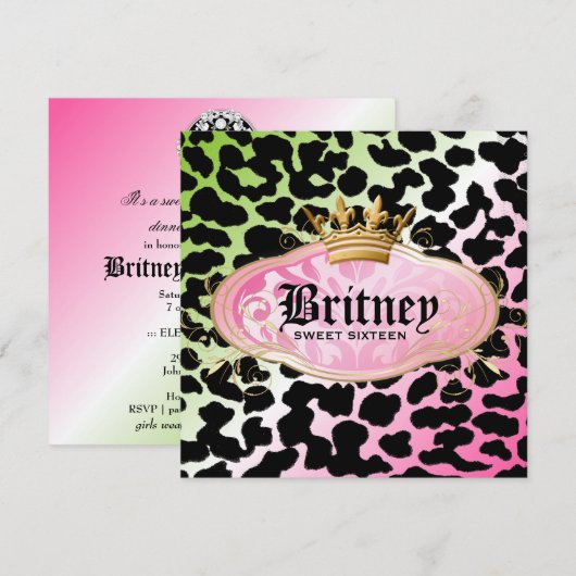 311 Bodacious Leopard Damask Invitation Lollipop Kaart (Voorkant / Achterkant)