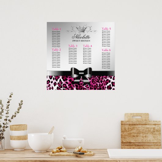 311 Bowlicious Hot Pink Leopard Seating Chart Poster (Keuken)