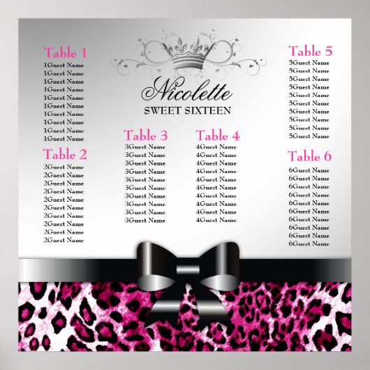 311 Bowlicious Hot Pink Leopard Seating Chart Poster (Voorkant)