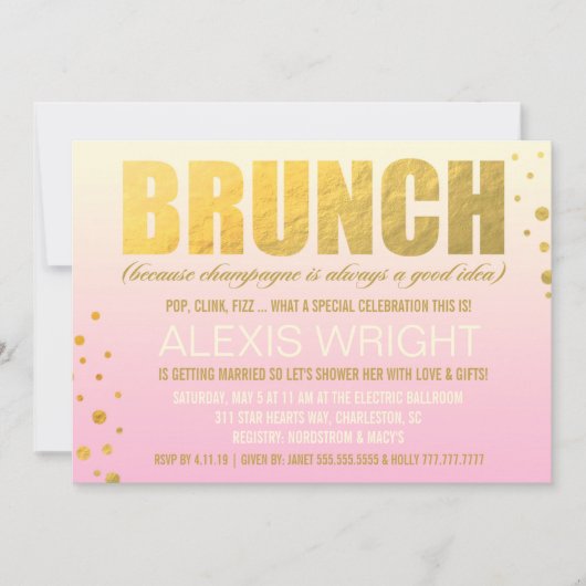 311 Brunch omdat Champagne Pink Ombre Kaart (Voorkant)