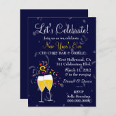 311-CHAMPAGNE CELEBRATION NAVY BLUE UITNODIGING BRIEFKAART (Voorkant / Achterkant)