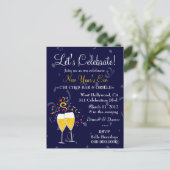 311-CHAMPAGNE CELEBRATION NAVY BLUE UITNODIGING BRIEFKAART (Staand voorkant)