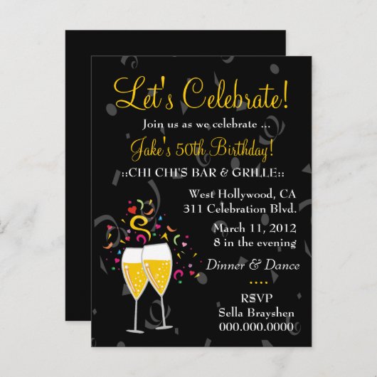 311-CHAMPAGNE FEESTViering Uitnodiging Briefkaart (Voorkant / Achterkant)