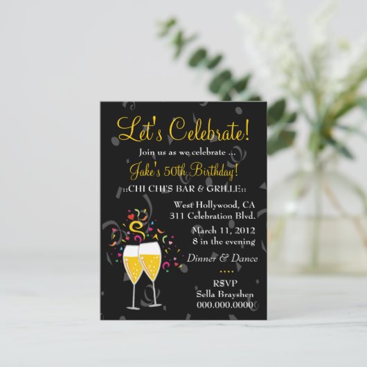 311-CHAMPAGNE FEESTViering Uitnodiging Briefkaart (Staand voorkant)