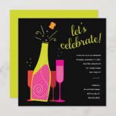 311 Champagne Pop New Years Invite Pink & Black Kaart (Voorkant / Achterkant)