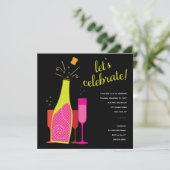 311 Champagne Pop New Years Invite Pink & Black Kaart (Staand voorkant)