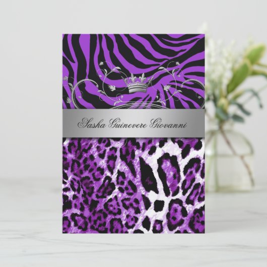 311 Chic Animal Print Metallic Silver Kaart (Staand voorkant)