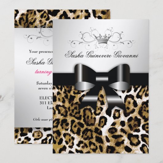 311 Chic Brown Leopard Bow 5x7 | Silver Metallic Kaart (Voorkant / Achterkant)