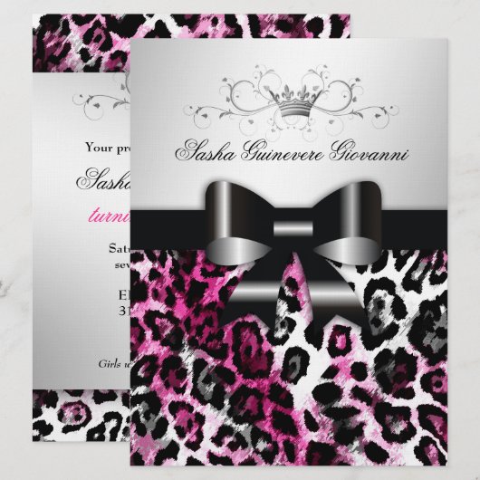 311 Chic Hot Pink Leopard Bow Metallic Kaart (Voorkant / Achterkant)