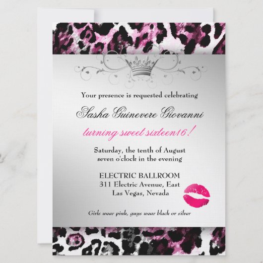 311 Chic Hot Pink Leopard Bow Metallic Kaart (Achterkant)