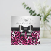 311- Chic Hot Pink Leopard Bow  | Zoet 16 Kaart (Staand voorkant)