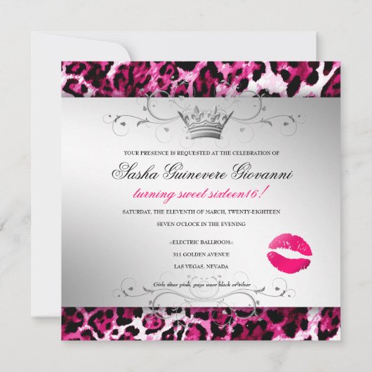 311- Chic Hot Pink Leopard Bow  | Zoet 16 Kaart (Achterkant)